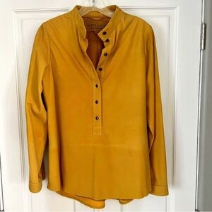 100% leather suede shirt, Hanley top sz 10. golden mustard color, long sleeves